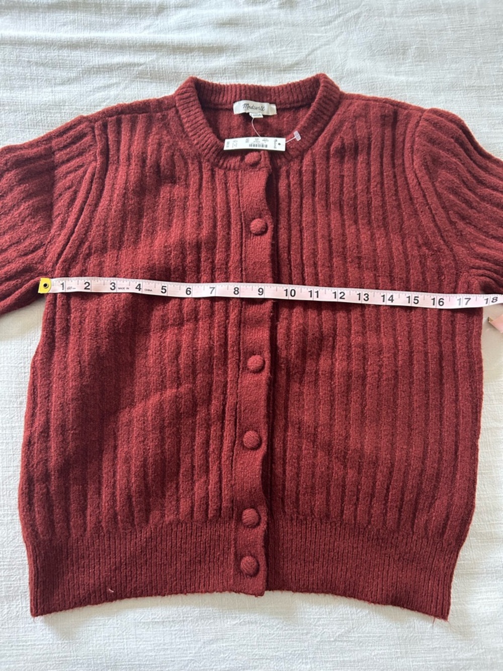 Madewell Ribbed Short-Sleeve Cardigan - Deep Rust - Picture 3 of 6